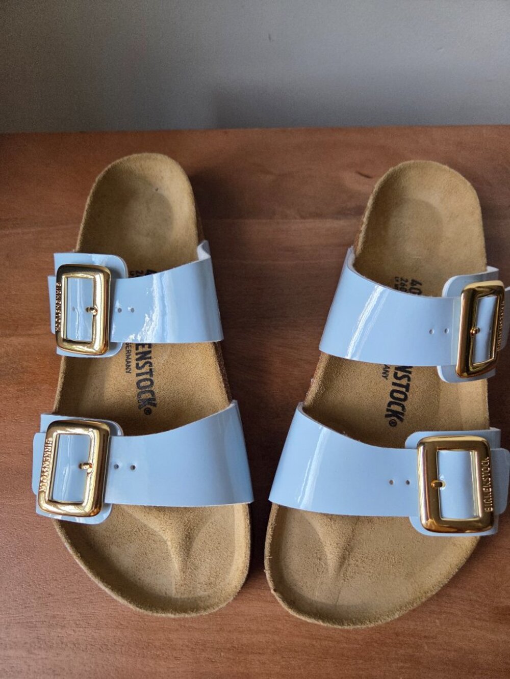 NWOB BIRKENSTOCK BABY BLUE GOLD BIG BUCKLE 2 STRAP SANDALS WOMNS 40 - Picture 2 of 16